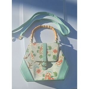 Banned Retro Floral Bamboo Handle Satchel Mint Green Vintage Style Crossbody Bag